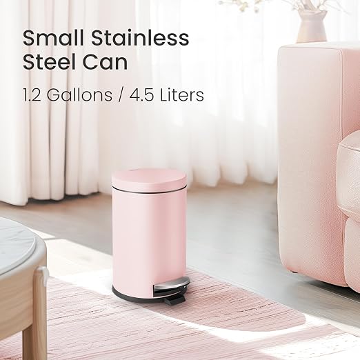 Cesun 1.2 Gallons Small Pink Trash Can, Bathroom Garbage Can - Image 2