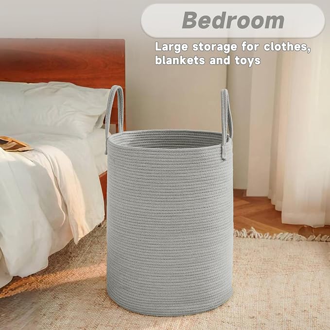 Large Woven Laundry Basket Hamper, 60L Cotton Rope Storage Bin - Image 4