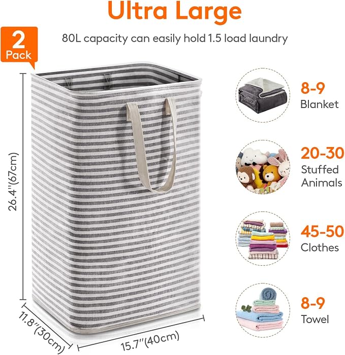 Lifewit 2 Pack Laundry Hamper Large Collapsible Laundry Baskets, Freestanding - Image 3
