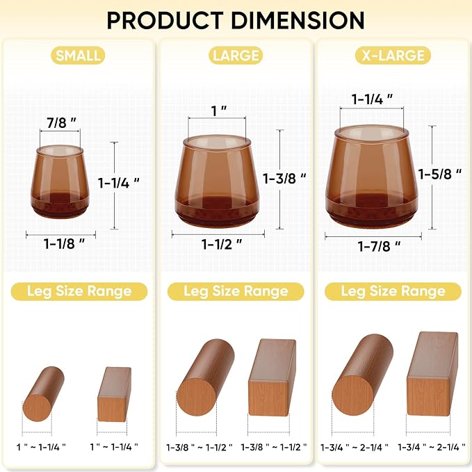 BALEINE 32 Pack Silicone Chair Leg Floor Protectors, Stool Leg Protectors Cap - Image 4