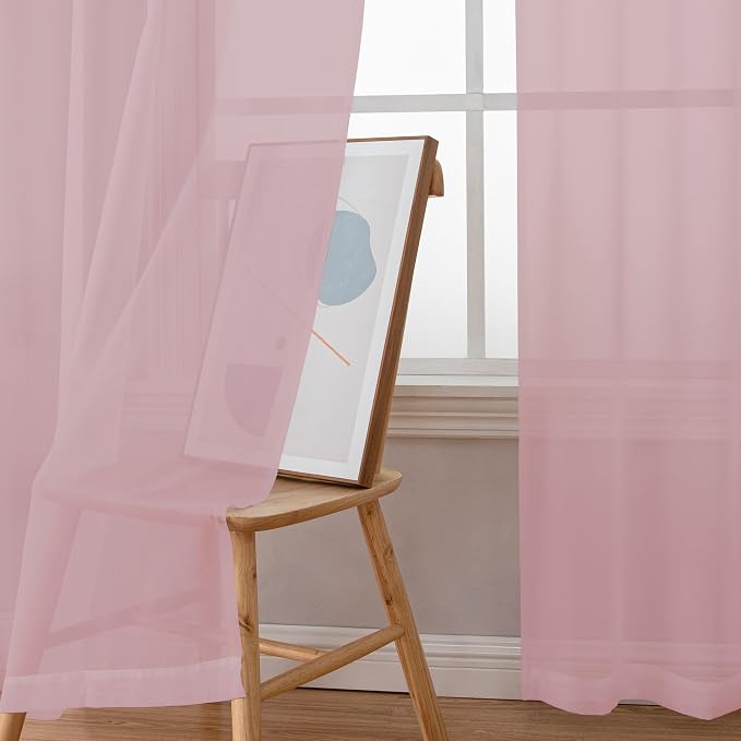 Chyhomenyc Sheer Curtains 63 Inch Length 2 Panels, Light Filtering Rod Pocket - Image 2
