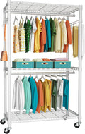 FUTASSI P1 Heavy Duty Garment Rack, 3 Tiers Adjustable Rolling Metal Closet by FUTASSI