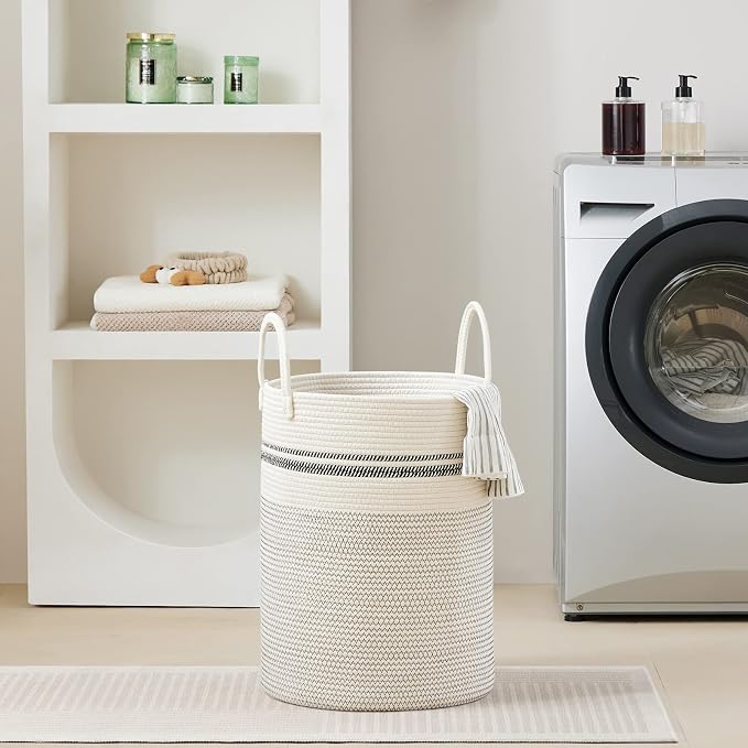 VIPOSCO Large Laundry Hamper, Tall Woven Rope Storage Basket - Image 7