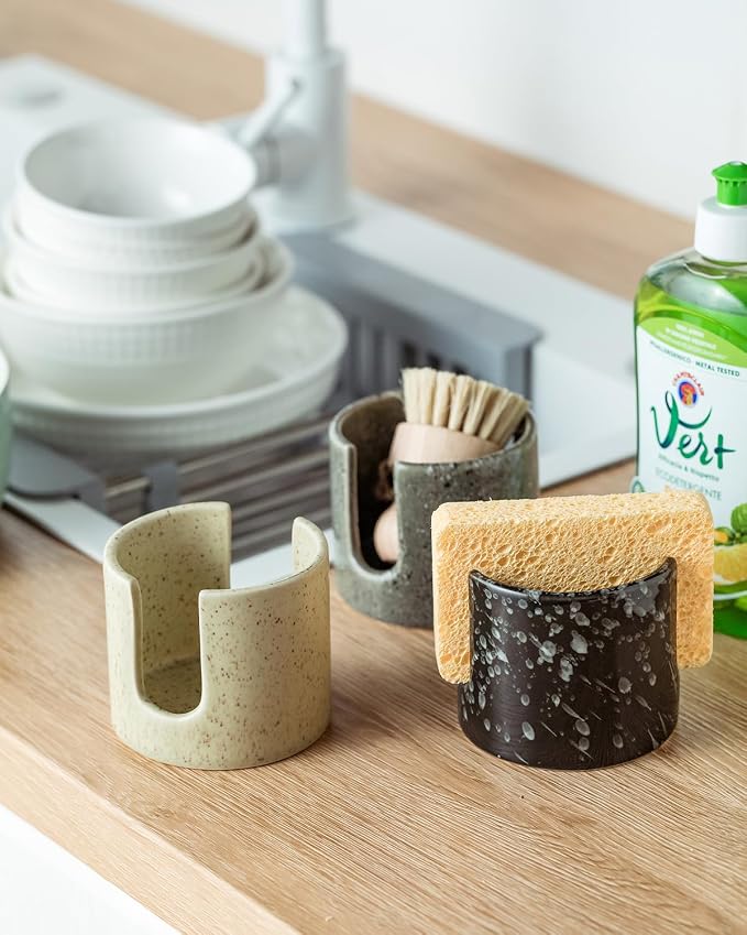 Sponge Holder for Kitchen Sink, Ceramic Dish Sponge Holder Sink Caddy Compact - Image 6