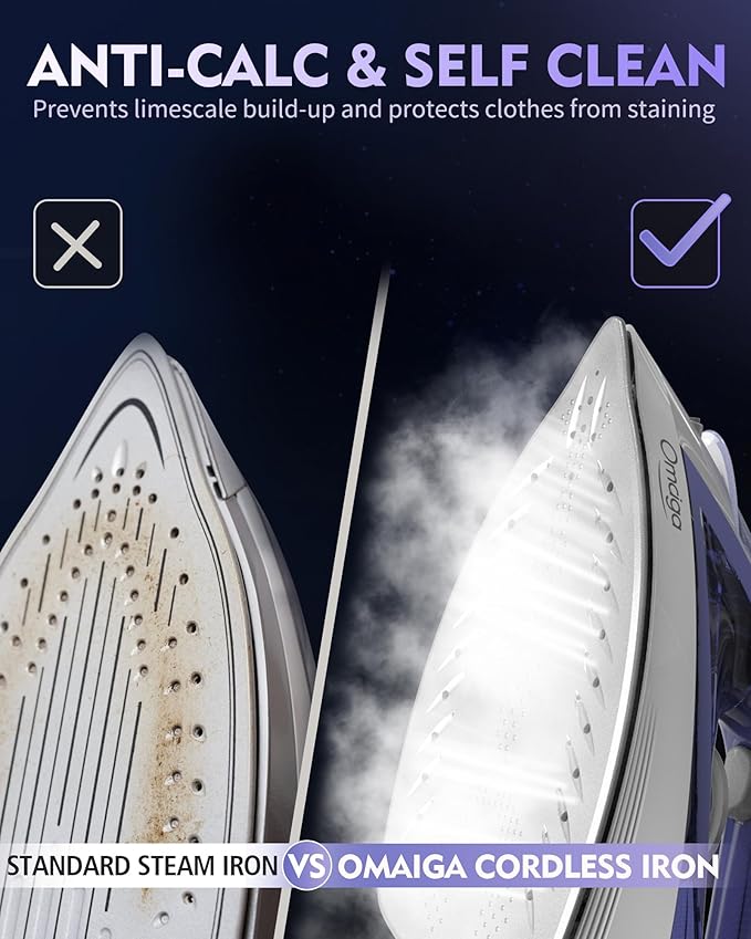 Cordless Iron for Clothes, 1550W 2-In-1 Cordless/Corded Steam Iron Rapid Heating - Image 6