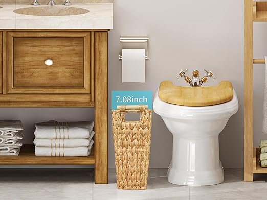 6 Gallon Wicker Trash Can with Wooden Handle, Wicker Waste Basket - Image 3