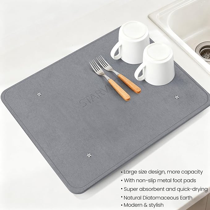 Large Stone Dish Drying Mats for Kitchen Counter, Super Absorbent Fast Drying - Image 4
