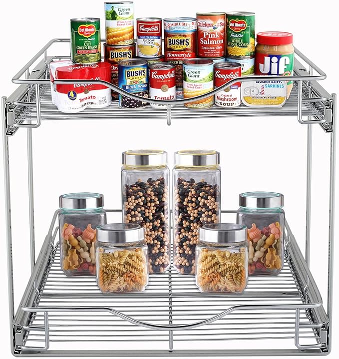 DINDON 2 Tier Pull Out Cabinet Organizer Heavy-Duty Metal Sliding Drawer Shelf - Image 6
