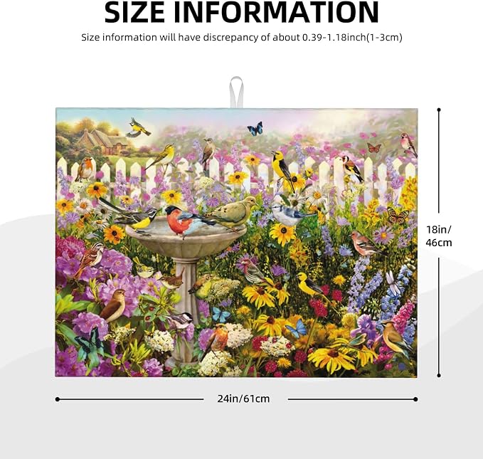 Spring Colorful Birds flowers butterfly Absorbent Microfiber Xl Dish Drying Mat - Image 3
