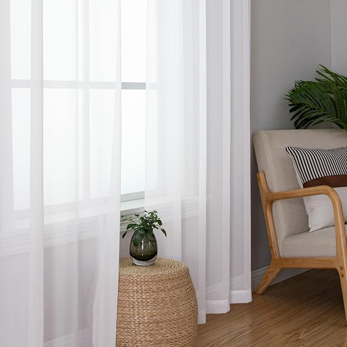Chyhomenyc White Sheer Curtains 84 Inches Long 2 Panels Set - Image 7