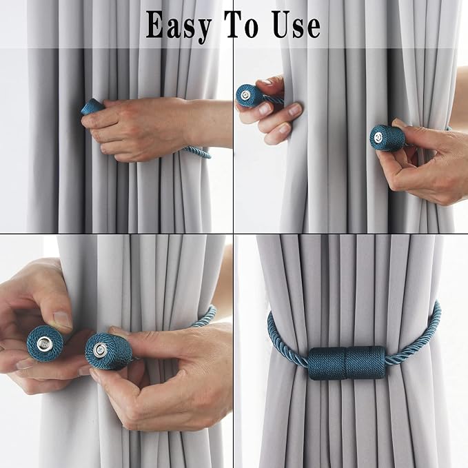 6 Pack Blue Strong Magnetic Curtain Tiebacks Outdoor Elegant Decorative Tie - Image 4