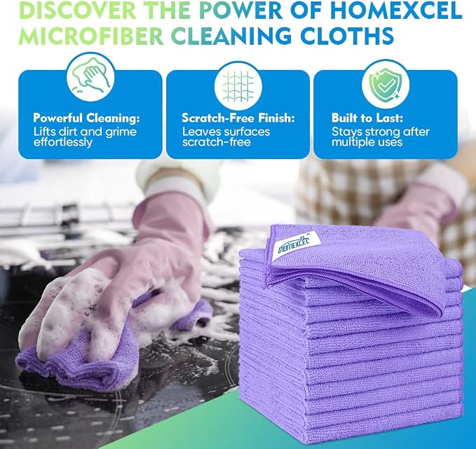 HOMEXCEL Microfiber Cleaning Cloth 12 Pack 12.5 x 12.5 Inch Microfiber Towels - Image 2
