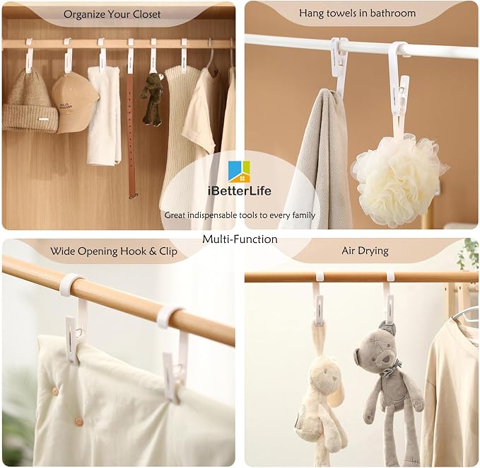 iBetterLife 4Pcs Laundry Hooks Hanging Clips Heavy Duty Outdoor Clothes Pins - Image 3