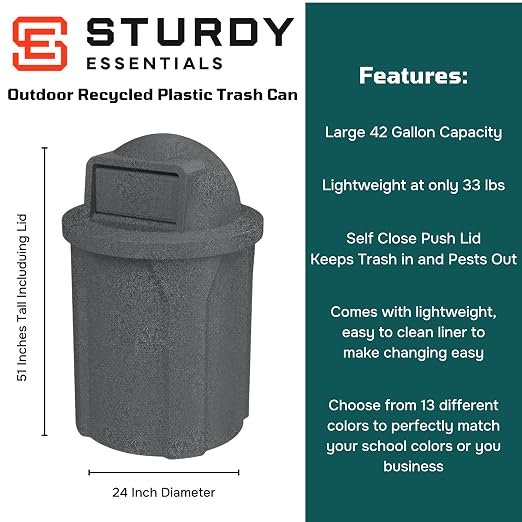 42 Gallon Round 100% Recycled Plastic Heavy-Duty Commercial Outdoor or Outdoor - Image 2