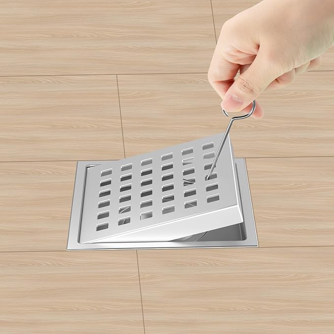 6 Inch Square Shower Floor Drain Brushed Stainless Steel Drain Kit - Image 2