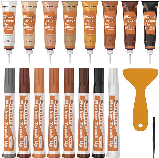 REALINN Wood Furniture Repair Kit 8 Light Colors- Wood Fillers and Touch Up by REALINN
