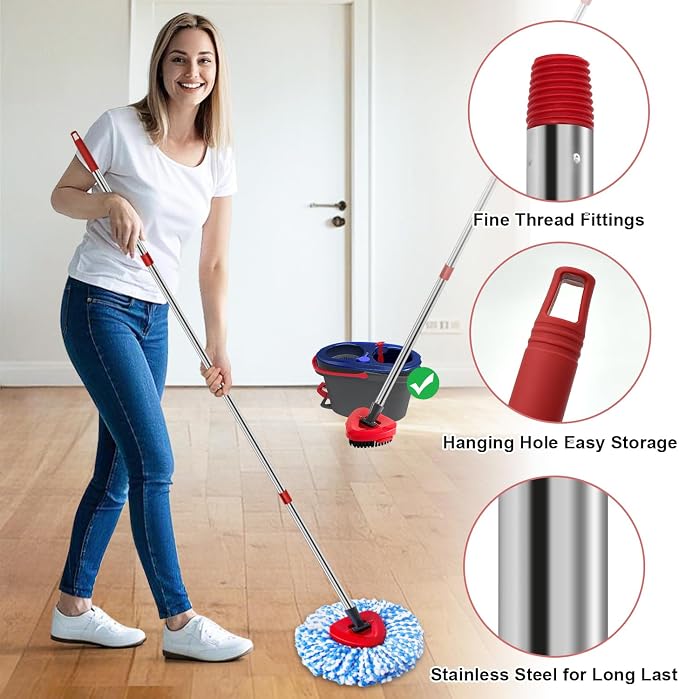 Spin Mop Handle Mop Heads and Base Replacement Sets Compatible - Image 6