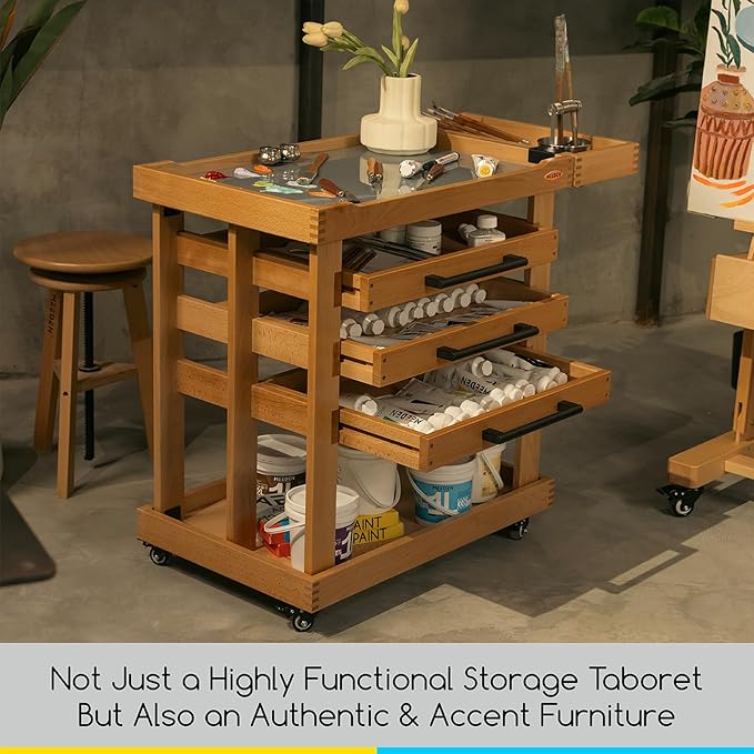 MEEDEN Art Supplies Storage Cart: 5-Tier Solid Beech Wood Utility Rolling Cart - Image 6