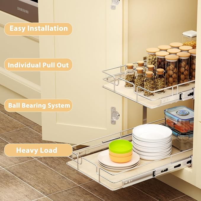 ROOMTEC 2 Tier Individual Pull Out Cabinet Organizer 16½"W x 21½"D, Slide Out - Image 5