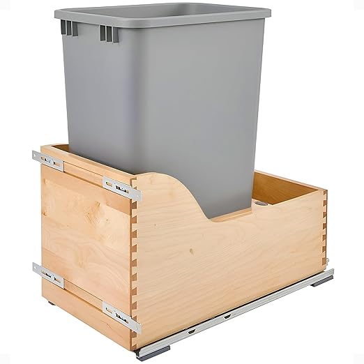 Rev-A-Shelf Pullout Trash Can for Kitchen Cabinet, Single 50 Qt Bin by Rev-A-Shelf