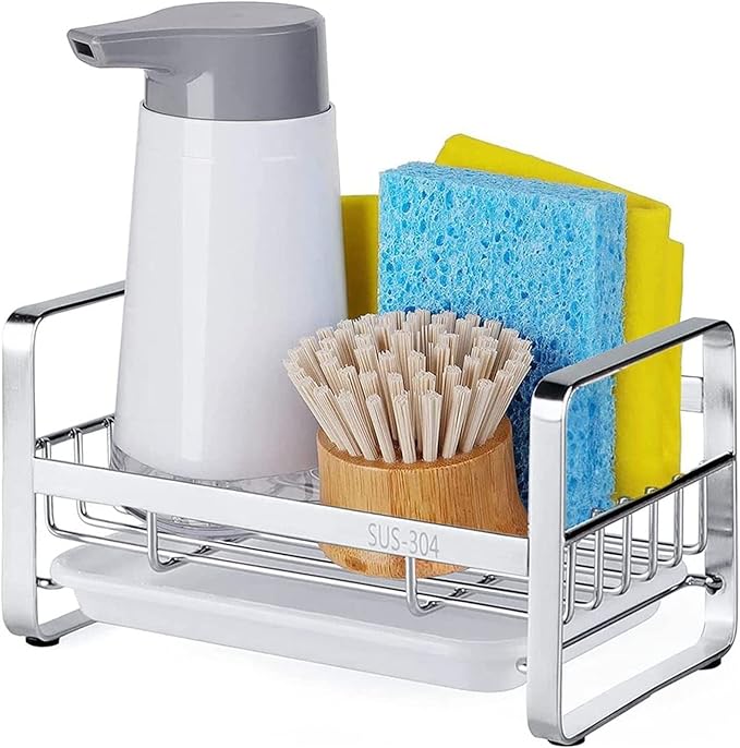 HULISEN Kitchen Sink Sponge Holder, 304 Stainless Steel Kitchen Soap Dispenser - Image 8