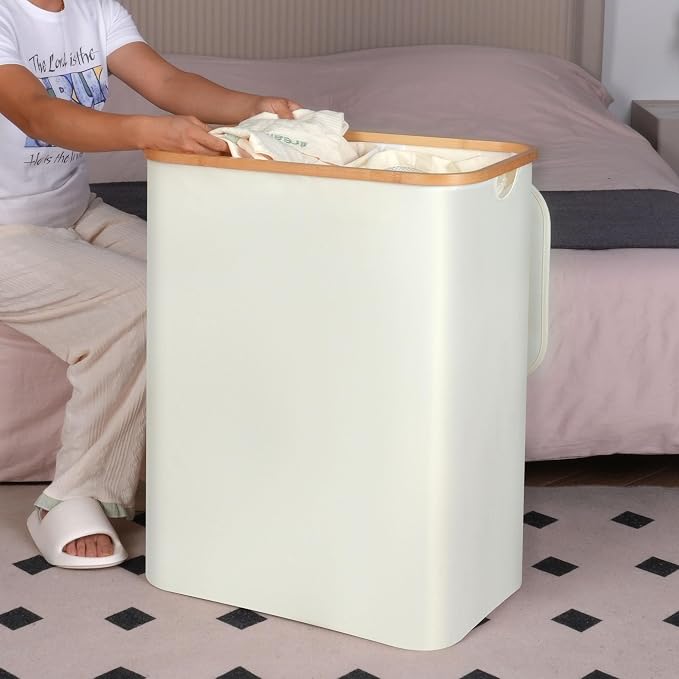 efluky Laundry Hamper with Lid, 160L Tall Laundry Basket with Bamboo Handles - Image 6