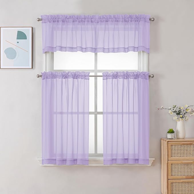 Chyhomenyc Lilac Sheer Curtains 30 inch Length 2 Panels, Light Filtering Voile - Image 2