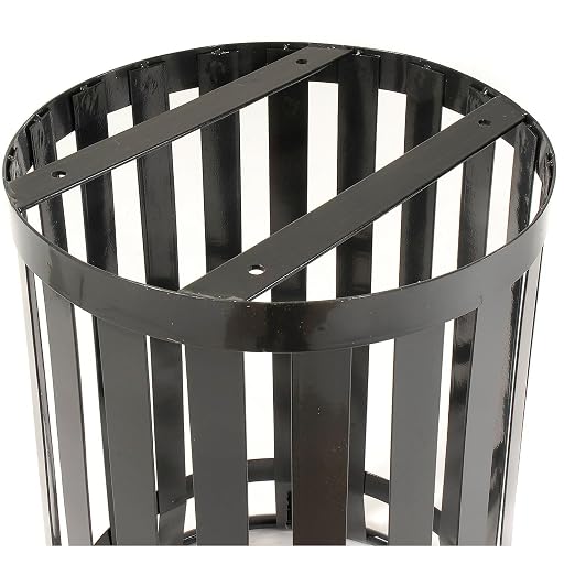 Global Industrial 36 Gallon Outdoor Slatted Steel Round Trash Can - Image 5