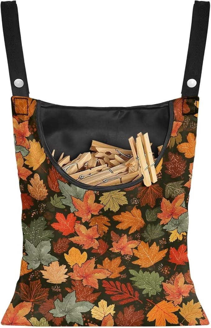 Fashion Maple Leaf Laundry Clothespin Holder Bag by CREAMIC