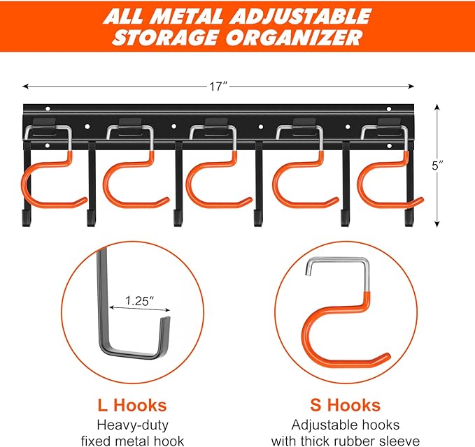 68'' All Metal Garden Tool Organizer Wall Mount Garage Tool Organizers and - Image 2