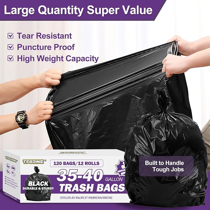 35-40 Gallon Black Trash Bags 120 Count - Image 4
