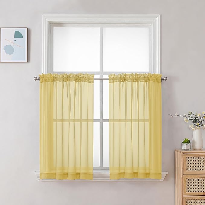 Chyhomenyc Yellow Sheer Curtains 30 inch Length 2 Panels, Light Filtering Voile by Chyhomenyc