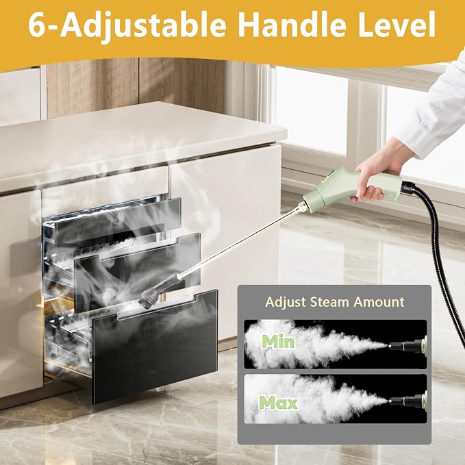Steam Cleaner, 15s Heat-Up, 6-Level Adjustable Handle, High Pressure Steamer - Image 4
