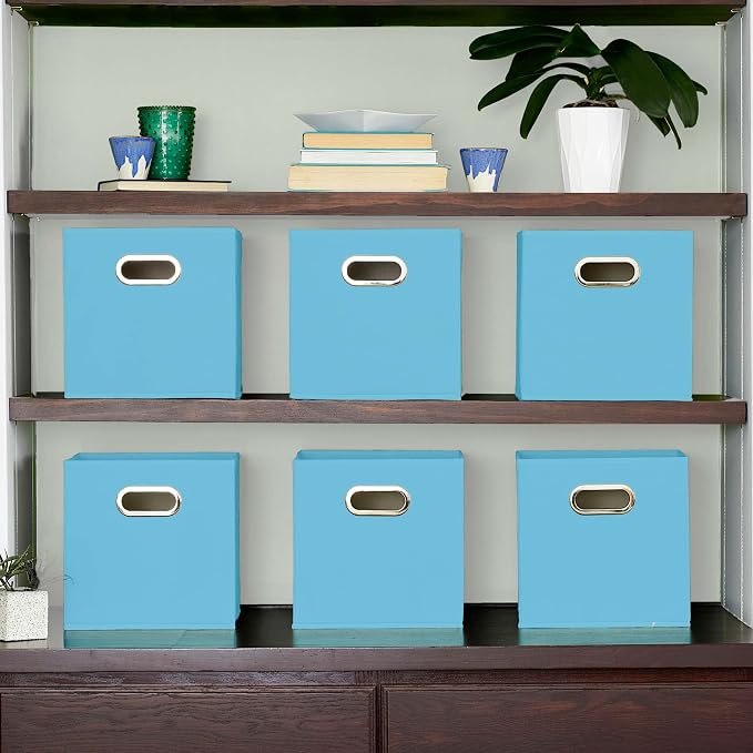 Household Essentials, Light Blue 6 Pack Fabric Storage Bins - Image 3