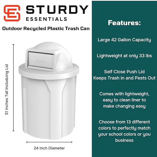 42 Gallon Circle 100% Recycled Plastic Heavy Duty Outdoor Commercial Trash Can - Image 2
