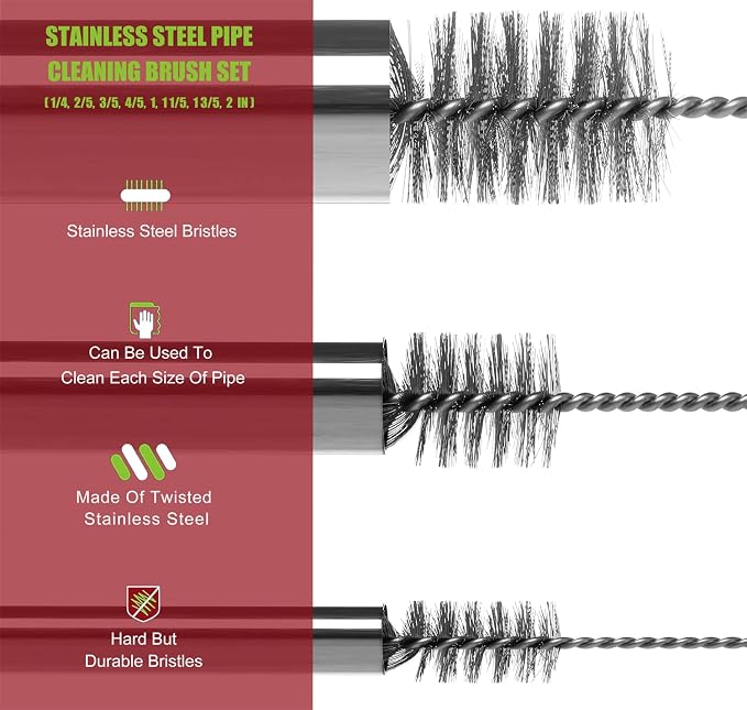 16 Inch Extra Long Pipe Cleaning Brush Set Stainless Steel Bristles, Stainless - Image 4