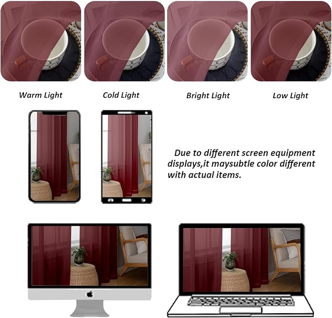 Chyhomenyc Burgundy Sheer Curtains 84 Inches Long 2 Panels Set, Light Filtering - Image 5