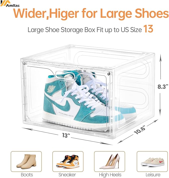 8 Pack Shoe Boxes Clear Plastic Stackable, Large Shoe Storage Organizer - Image 2