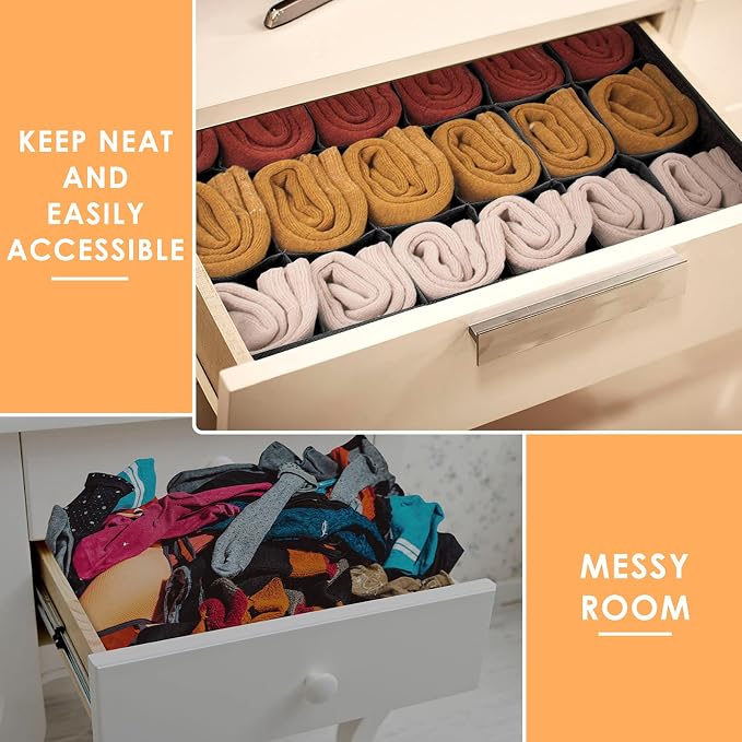 Criusia 3 Pack Sock Underwear Organizer Dividers, 64 Cell Fabric Foldable - Image 3