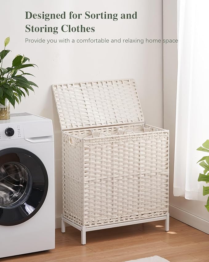 Laundry Hamper with Lid 132 L, Clothes Hamper with Lid, Handwoven Rattan - Image 6