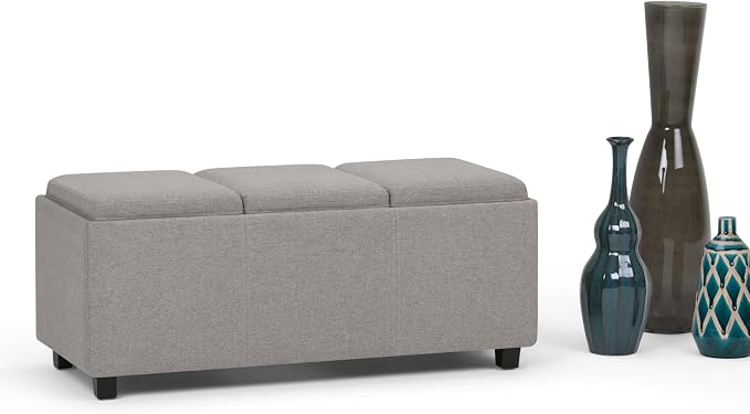 SIMPLIHOME Avalon 42 inch Wide Contemporary Rectangle Storage Ottoman in Cloud - Image 12