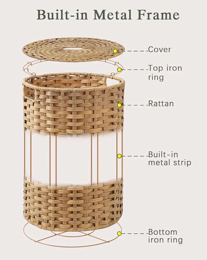 Large Laundry Hamper Laundry Basket Round 34.3 Gal Handwoven Wicker Laundry - Image 8