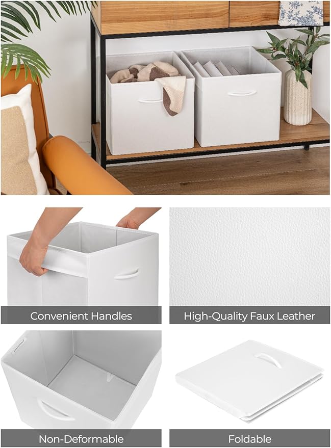 StorageWorks White Storage Cubes, 13-inch Leather Bins - Image 3