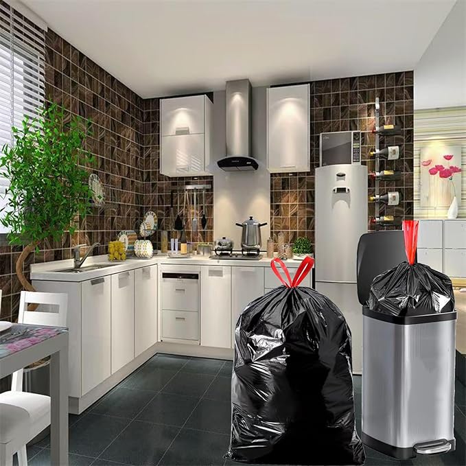 Large Black Trash Bags 20-21 Gallon Drawstring Garbage Bags, Measuring 28x 33.8 - Image 2