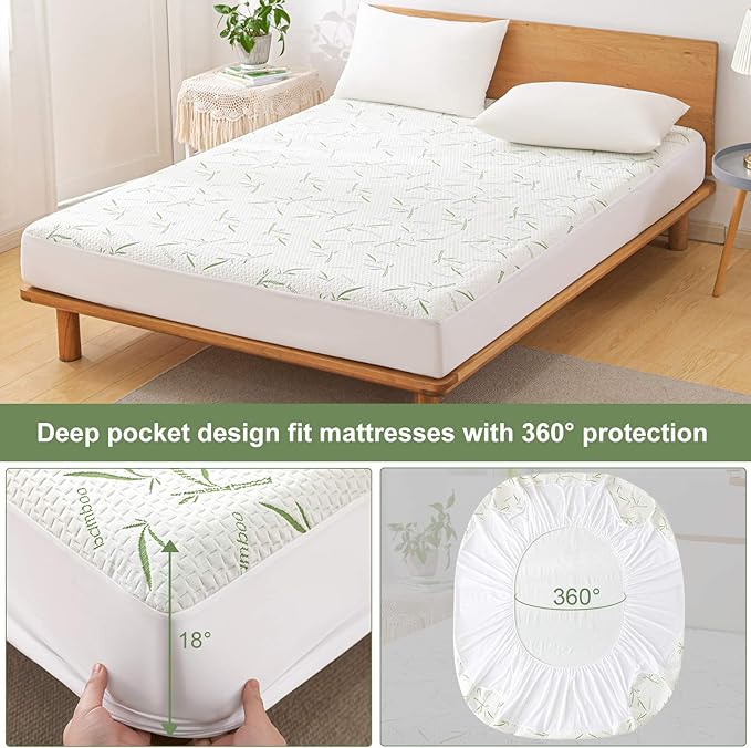 Queen Mattress Protector Waterproof Mattress Pad Washable Bamboo Rayon Mattress - Image 5