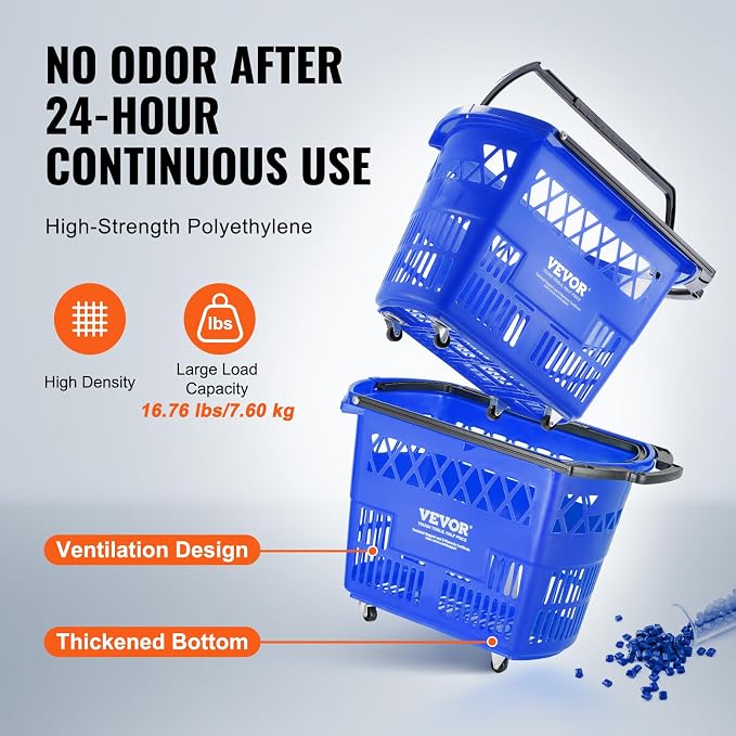 VEVOR Shopping Carts with Handles, 39L Plastic Rolling Shopping Basket with - Image 2