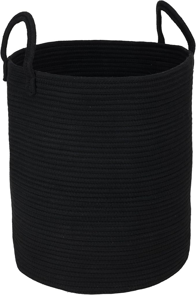 Black Cotton Rope Laundry Basket Hamper by XUANGUO