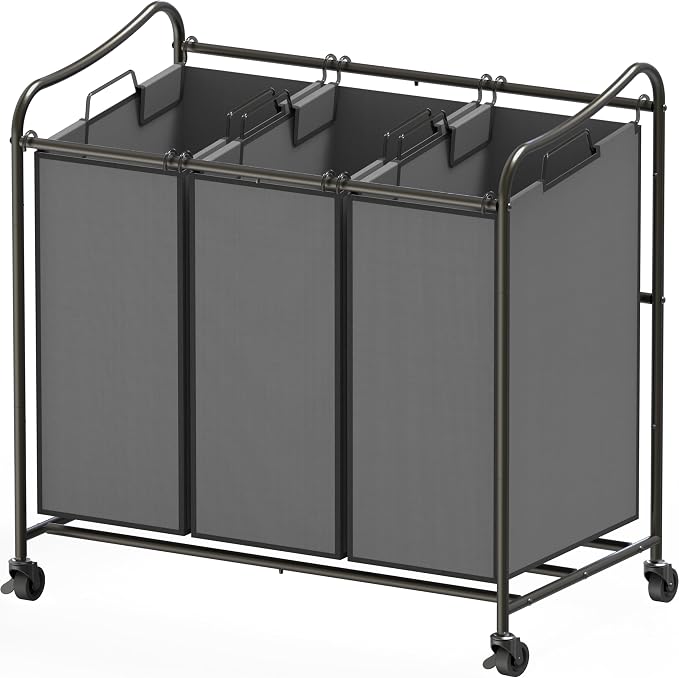 Simple Houseware Heavy Duty 3-Bag Laundry Sorter Rolling Cart, Dark Grey – by SimpleHouseware