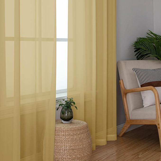 Chyhomenyc Gold Sheer Curtains 84 inches Long 2 Panels Set - Image 6
