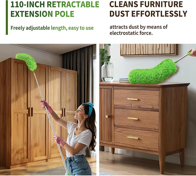 Cobweb Duster with Extension Pole, Washable Cleaning Duster Set with 2 Duster - Image 5